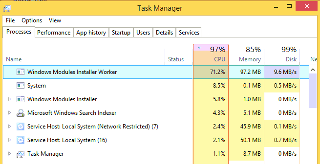 Windows Modules Installer Worker High Disk Usage