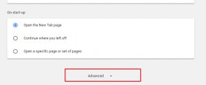 Advanced settings of browser