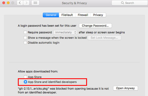 Allow app downloads from App store and identified developers