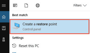 create a restore point option