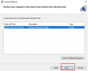 select a restore point