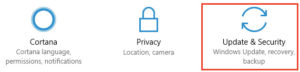Update and Security option in settings