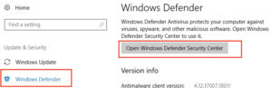 Open Windows Defender Security Center