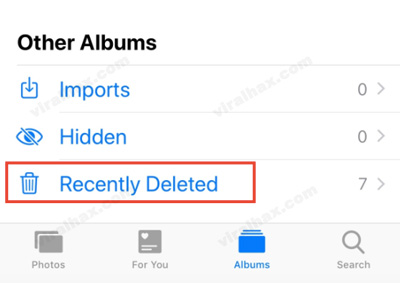 recently deleted photos from albums