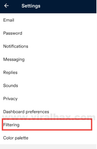 filtering settings on tumblr app
