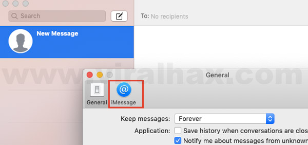 iMessage tab on preferences