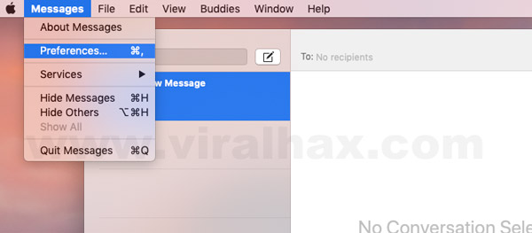 Preferences option of Messages App